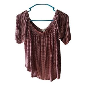 Moral Fiber Womens Off Shoulder Smocked Top Blouse Striped Peasant size M Red‎